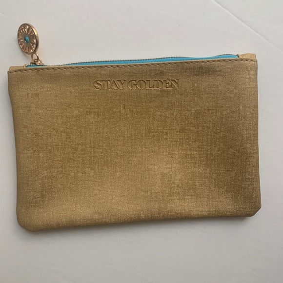 IPSY Cosmetic Makeup Bag OS Women’s Yellow Blue Gold Zipper Charm Stay Golden - Picture 7 of 7